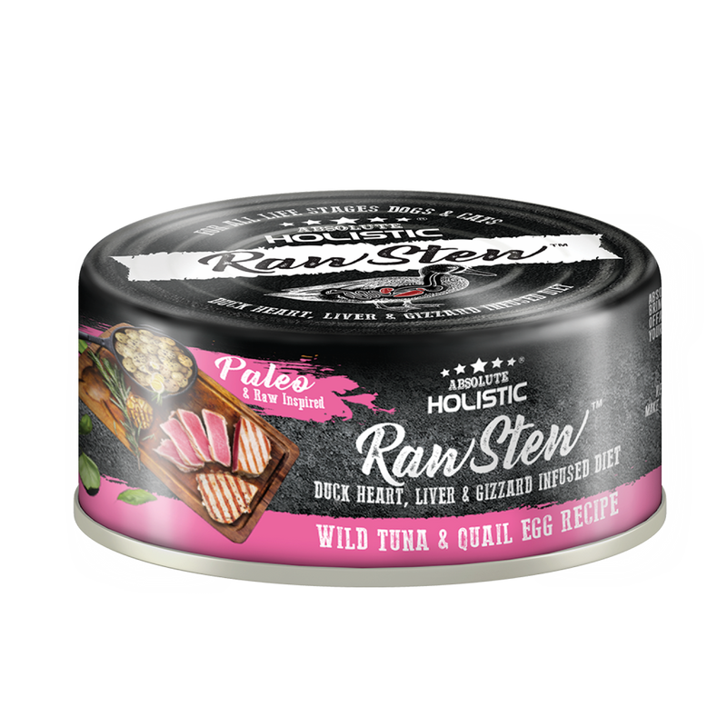 ABSOLUTE HOLISTIC RAW STEW TUNA AND QUAIL EGG 24PK CARTON OF 80G CANS
