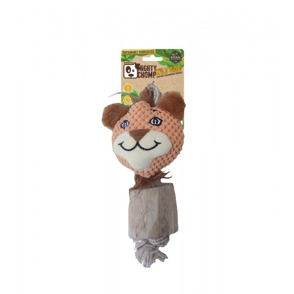 MIGHTY CHOMP SAFARI COFFEE WOOD CHEETAH WITH ROPE 25CM