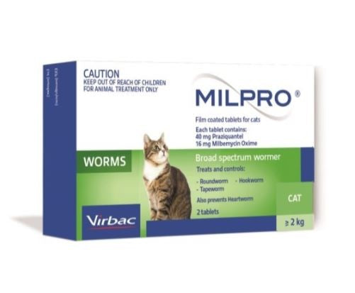MILPRO FOR CATS BROAD SPECTRUM WORMER OVER 2KG 2 TABLETS