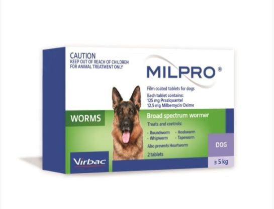 MILPRO FOR DOGS 5-50KG BROAD SPECTRUM WORMER 2 TABLETS