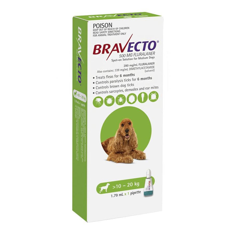 BRAVECTO DOG SPOT ON 10-20KG 1PK 6 MONTHS