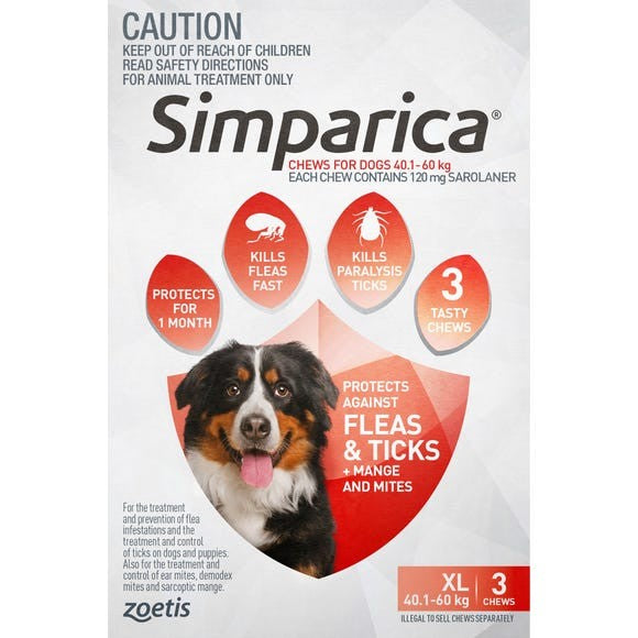 SIMPARICA CHEWS FOR DOGS 40.1- 60KG